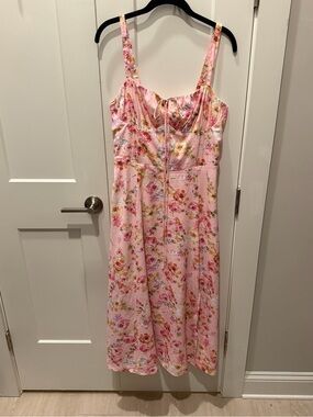 🌷 Pink Floral Cottagecore Midi Dress